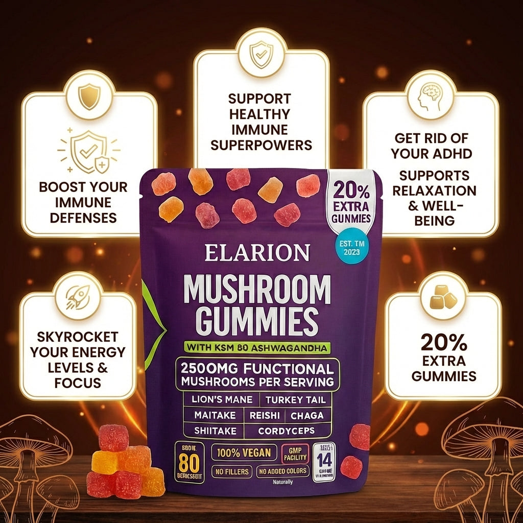 Elarion™ Mushroom Ashwagandha Gummies (Limited Time Offer)