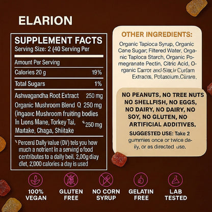 Elarion™ Mushroom Ashwagandha Gummies (Limited Time Offer)